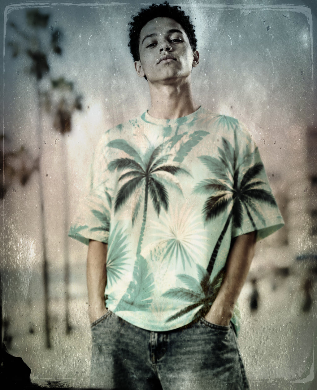 Palms Oversized cotton T-SHIRT (turquoise)