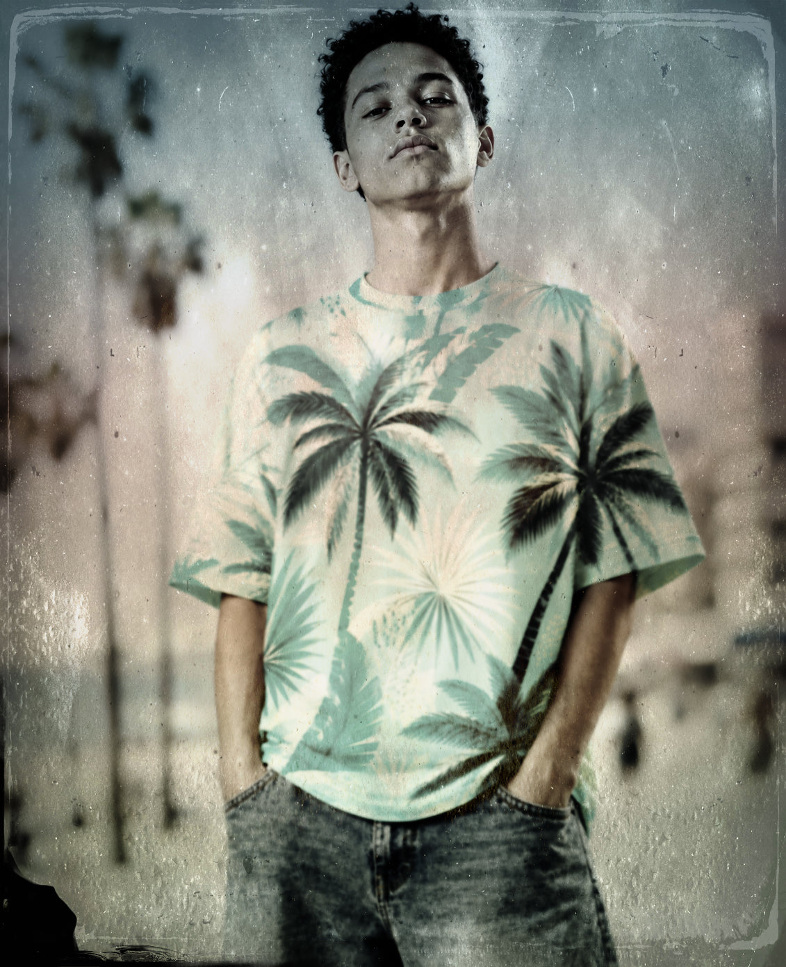 Palms Oversized cotton T-SHIRT (turquoise)